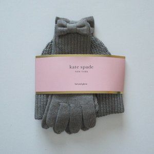 Kate Spade New York Heather Grey 2 Piece Bow Beanie & Gloves Gift Set NWT NEW